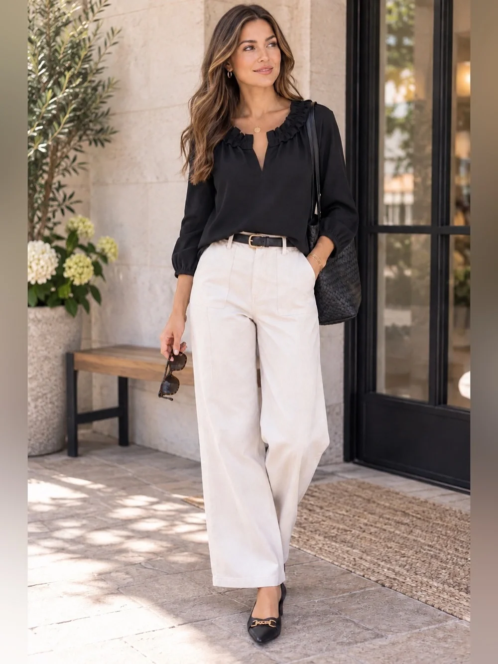 J Crew Black Drapey ruffleneck top in 365 crepe Size M